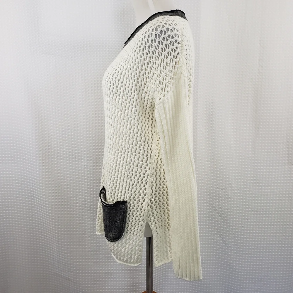 Soft Surroundings Sweater Boulevard Open Knit Sweater Ivory size Small Beachy